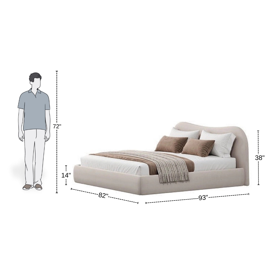 Serene Curve Upholstered Bed in Ivory Finish
