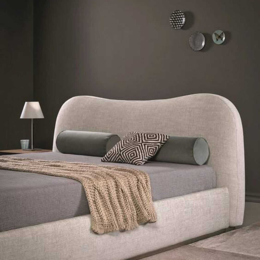 Serene Curve Upholstered Bed in Ivory Finish