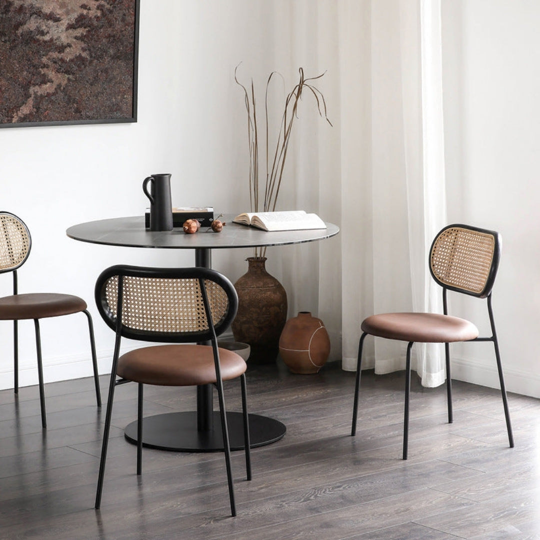 Upholstered Seat & Rattan Back Dining Chair