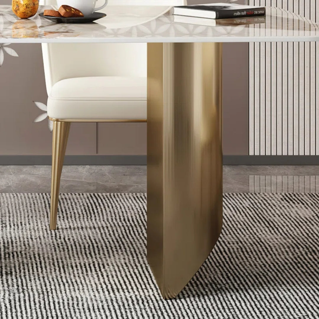 6 Seater Modern Rectangular White Marble Top Dining Table