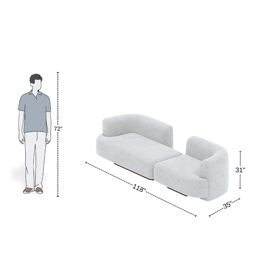3 Seater Modern White Sofa With Curvy Backrest