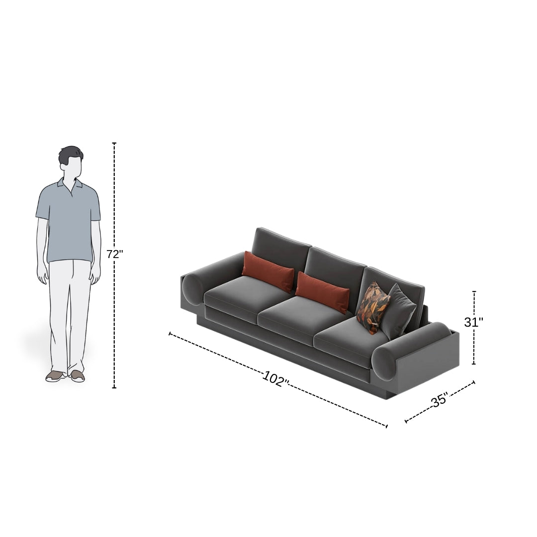 3 Seater Space Grey Sofa With Round Armrests