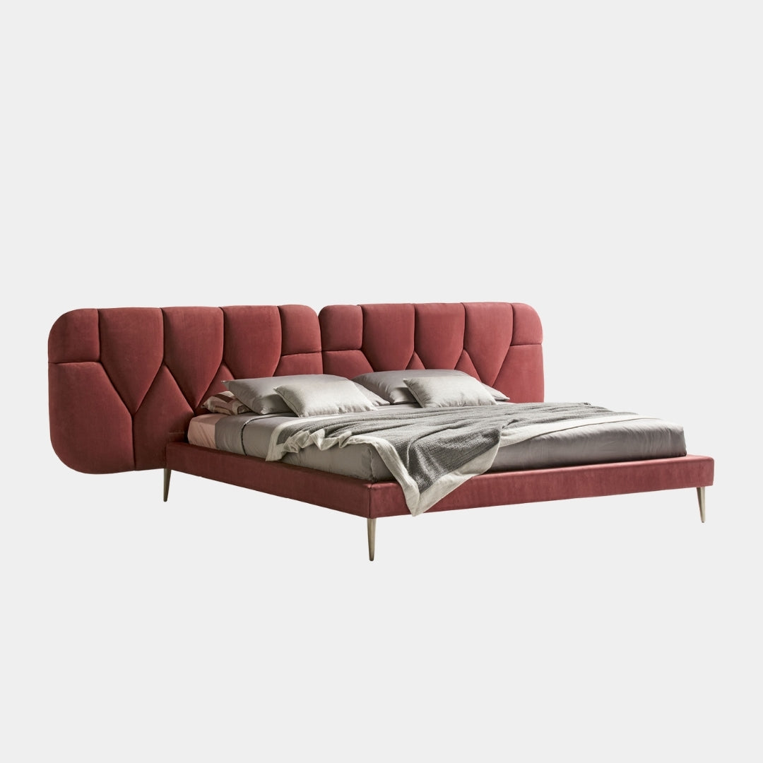 Rose Velvet Luxe Bed With Solid Headboard