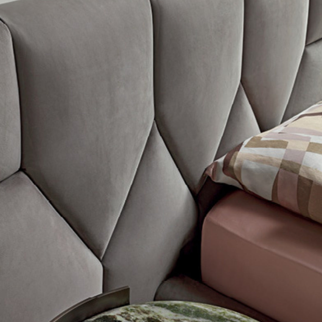 Rose Velvet Luxe Bed With Solid Headboard