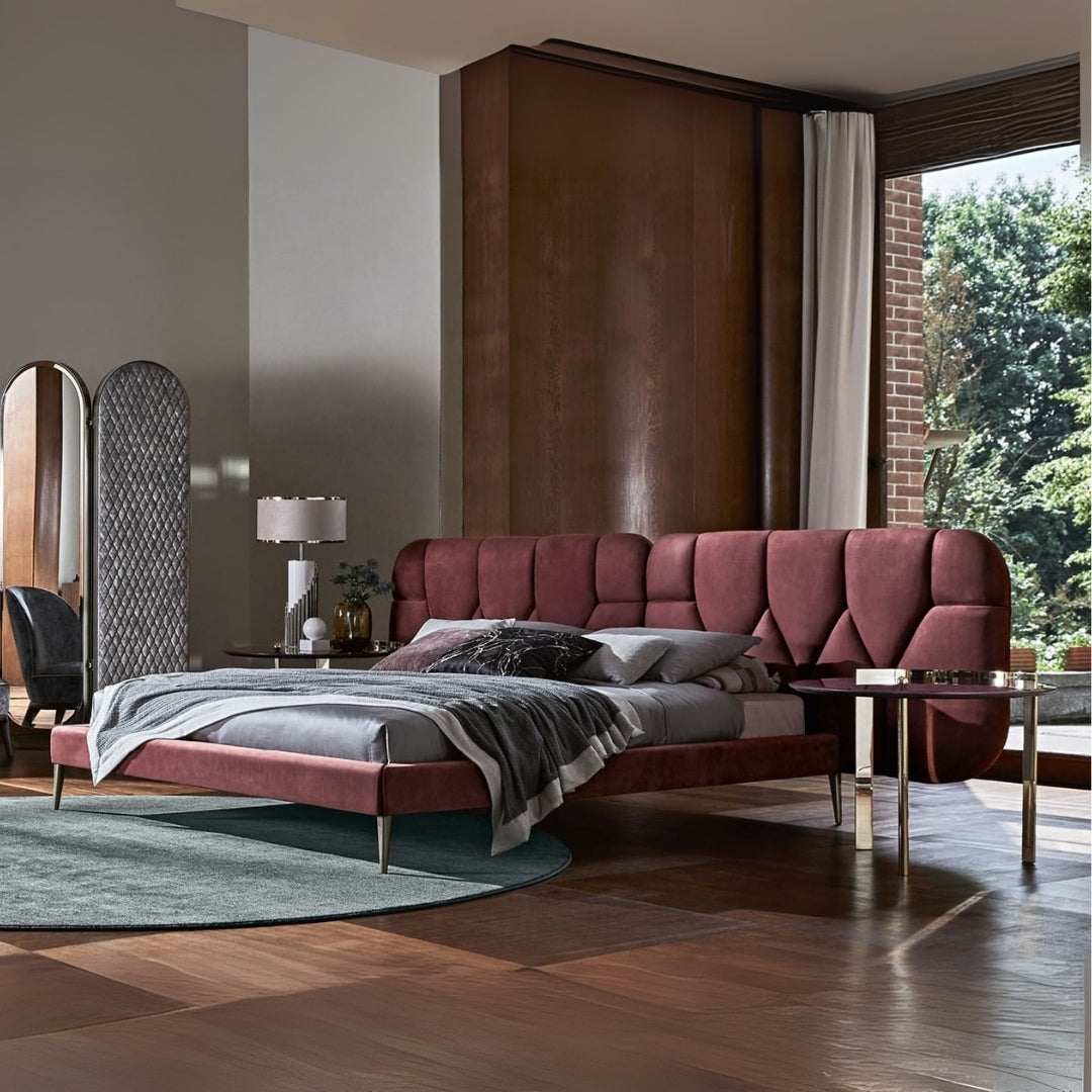 Rose Velvet Luxe Bed With Solid Headboard