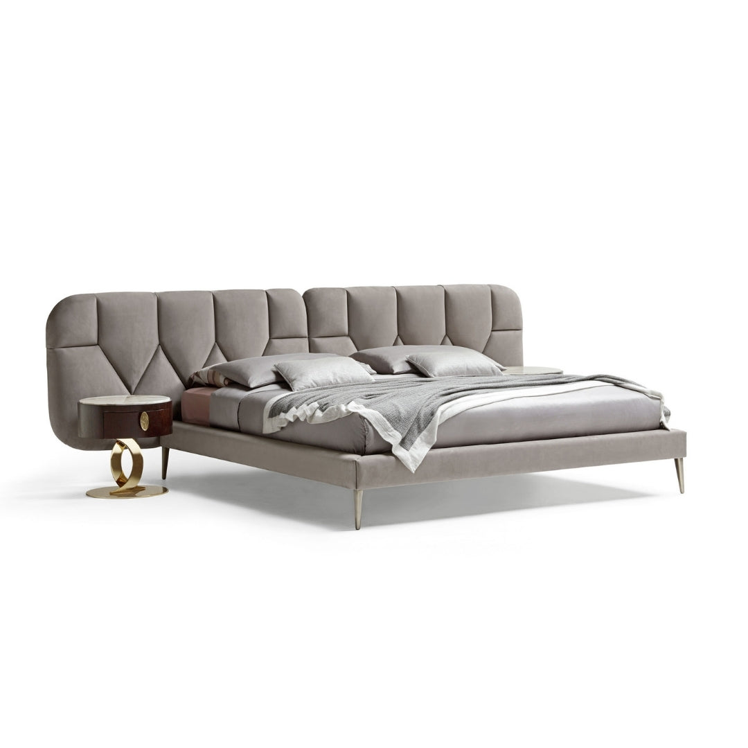 Rose Velvet Luxe Bed With Solid Headboard