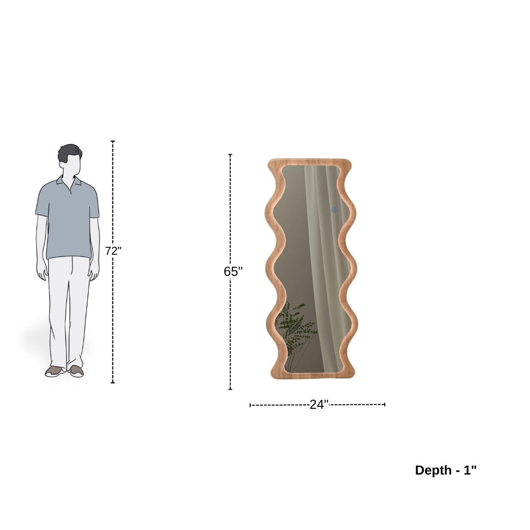 Brown Curved Border Full-Length Standing Mirror