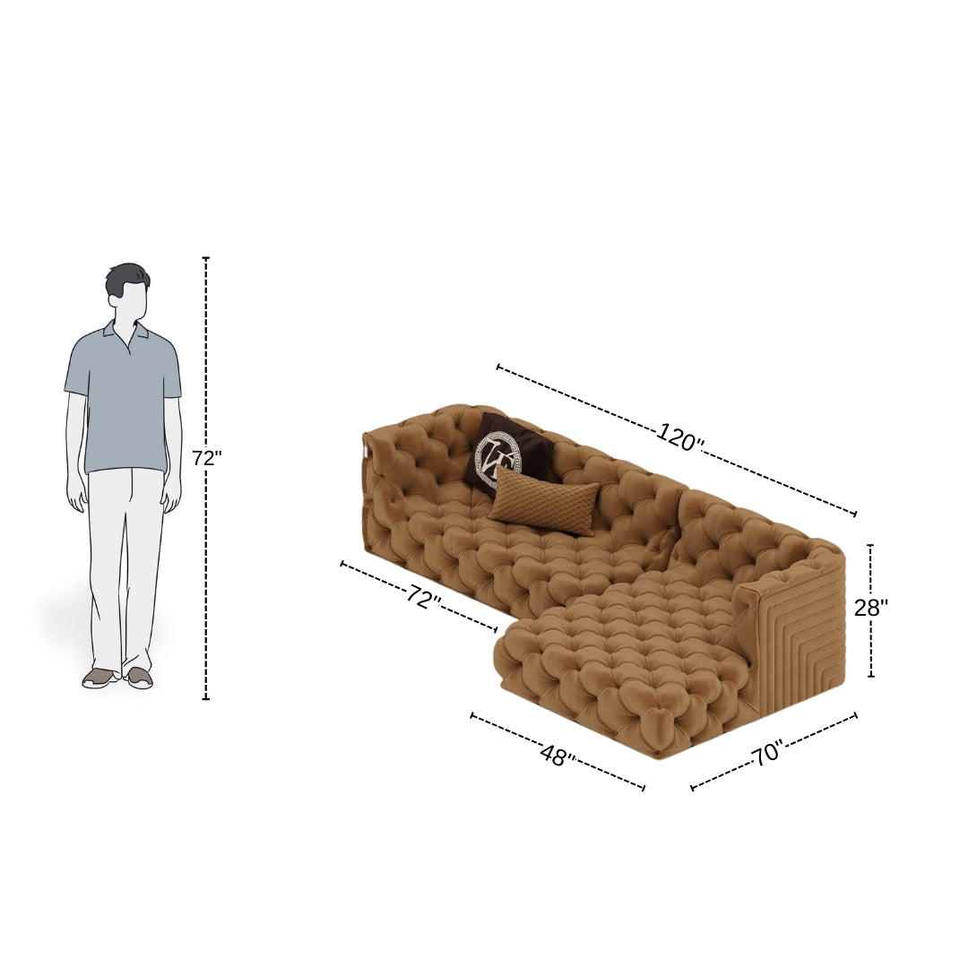 4 Seater L-Shaped Brown Sofa