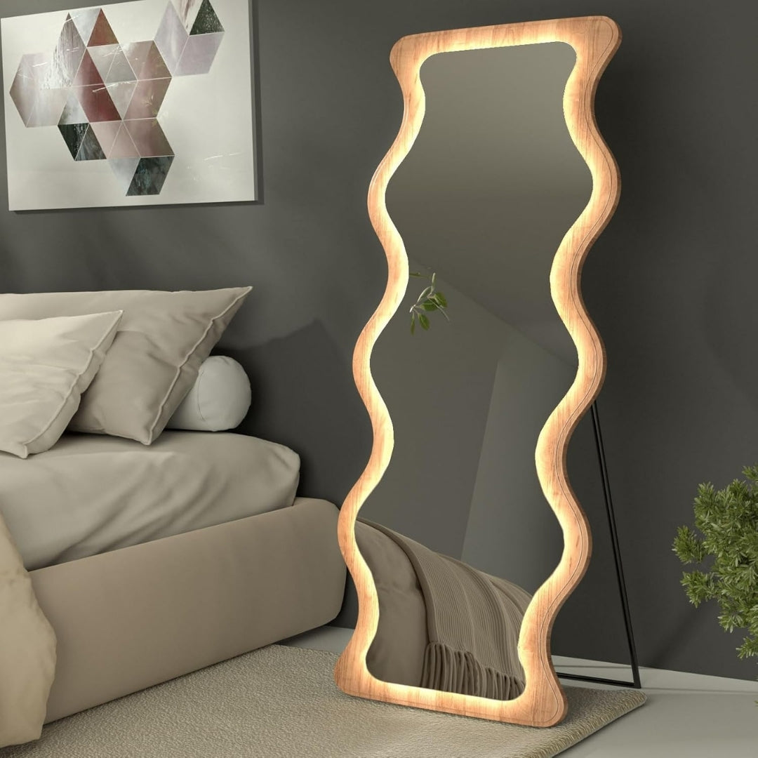 Brown Curved Border Full-Length Standing Mirror