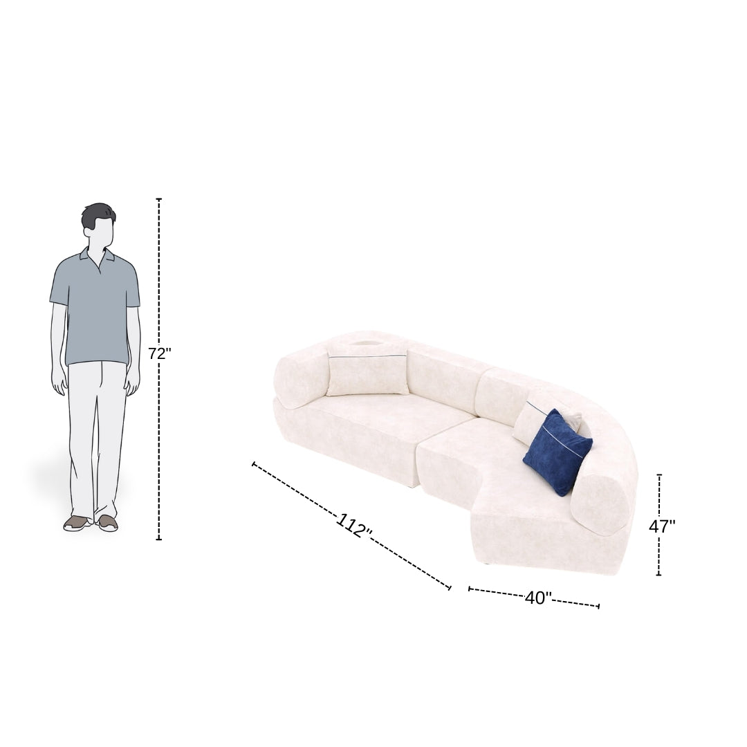 4 Seater Modern Curved White Sofa