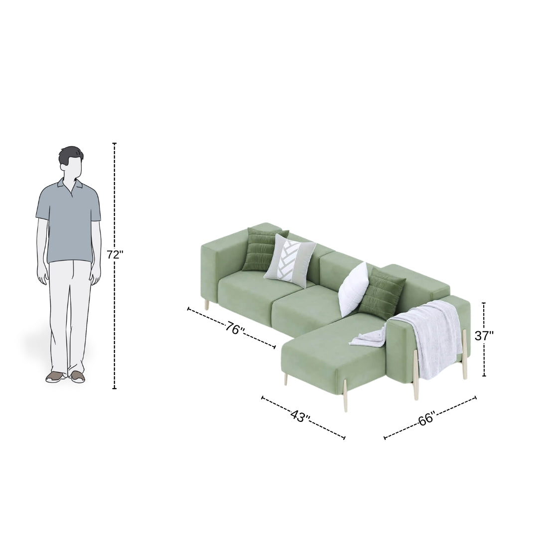 4 Seater L-Shaped Olive Green Sofa