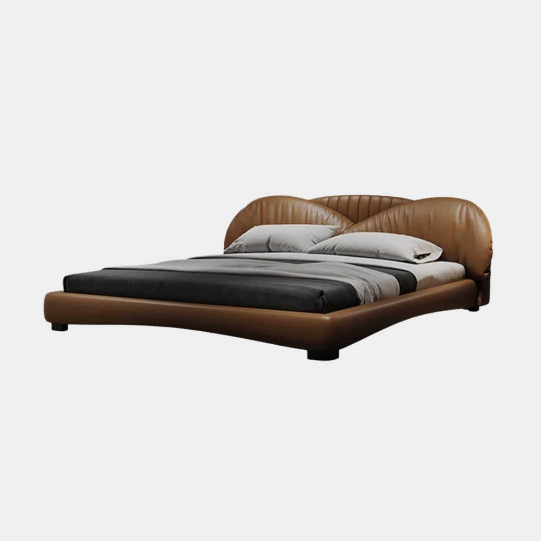 Caramel Luxe Bed with Winged Leather Headboard