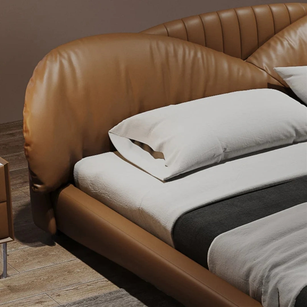 Caramel Luxe Bed with Winged Leather Headboard