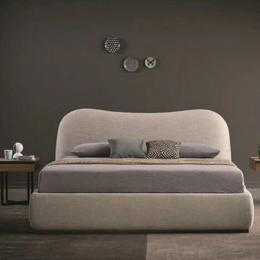 Serene Curve Upholstered Bed in Ivory Finish