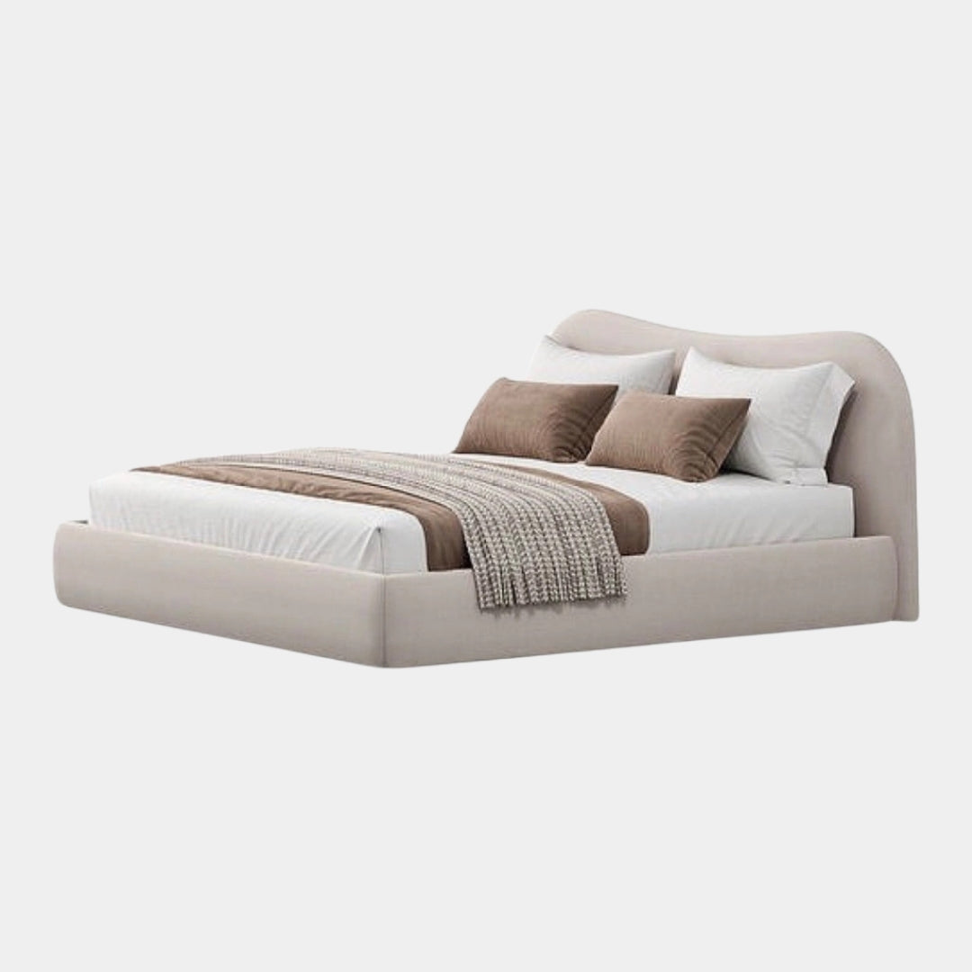 Serene Curve Upholstered Bed in Ivory Finish