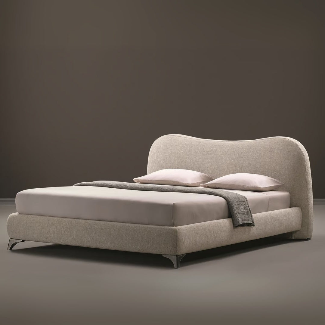 Serene Curve Upholstered Bed in Ivory Finish