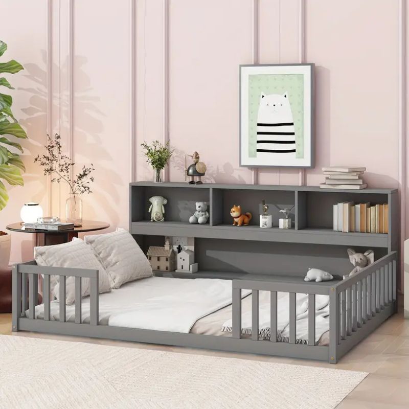 Dark Grey Baby Bed With Railings for Small Kids