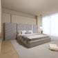 Velvet Upholstered Modern Grey Bed With Hydraulic Storage