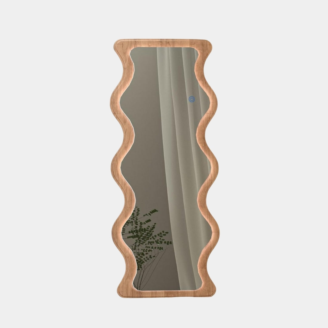 Brown Curved Border Full-Length Standing Mirror