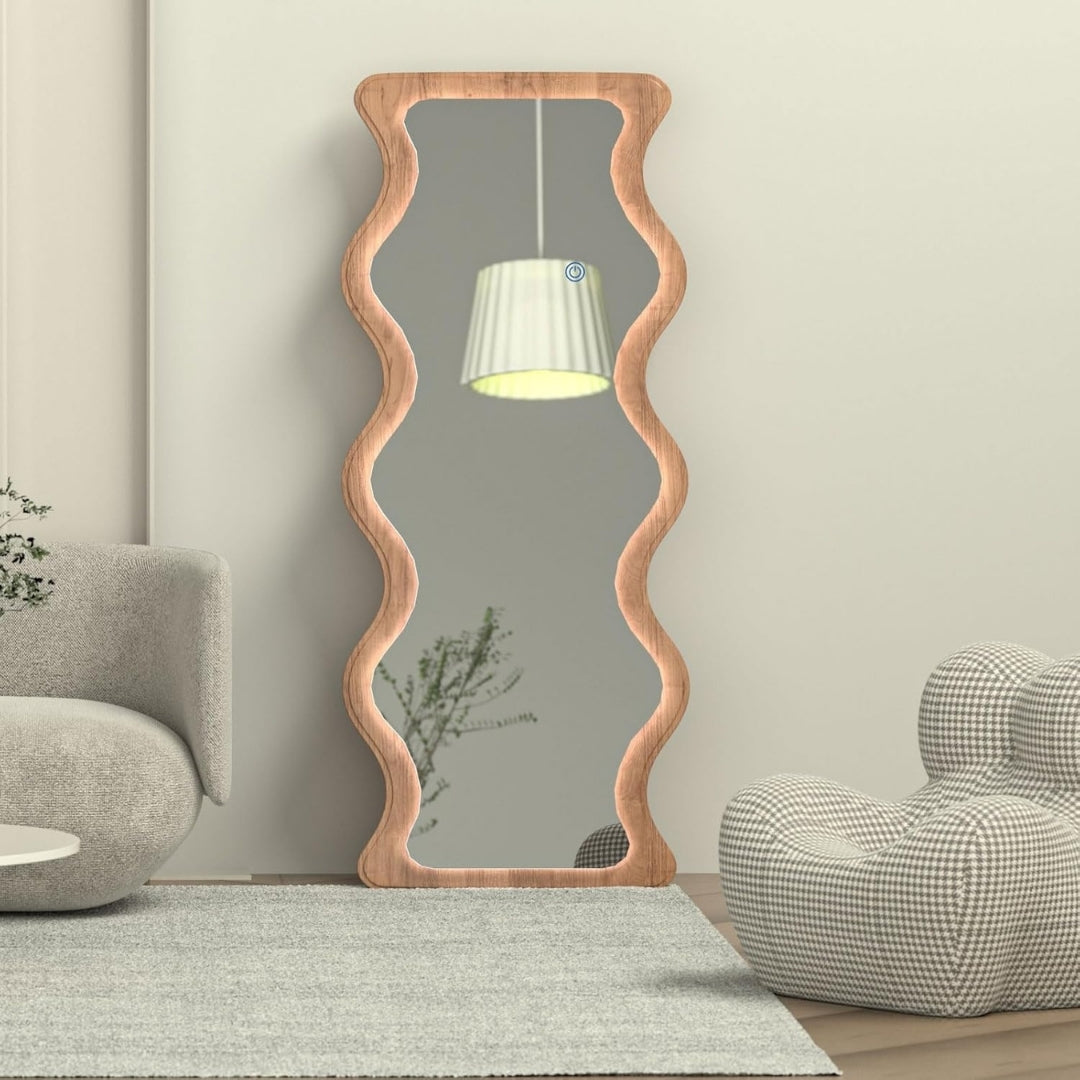 Brown Curved Border Full-Length Standing Mirror