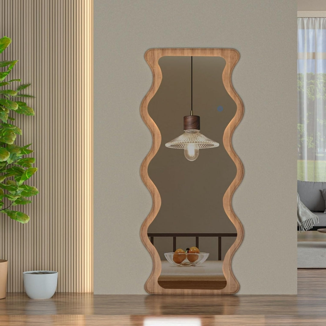 Brown Curved Border Full-Length Standing Mirror