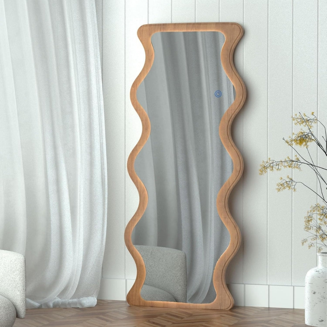 Brown Curved Border Full-Length Standing Mirror