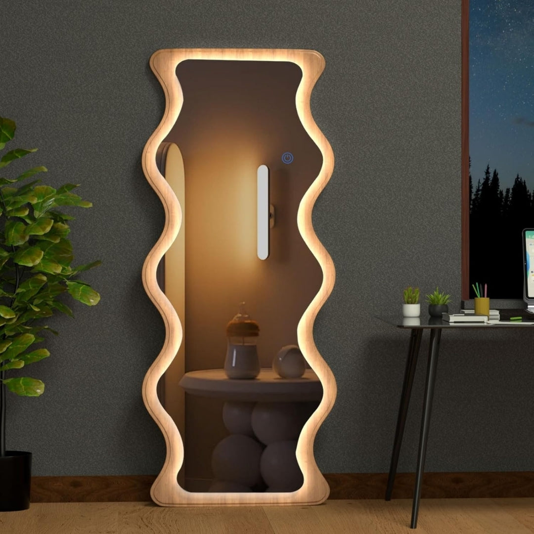 Brown Curved Border Full-Length Standing Mirror