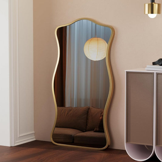 Caramel Brown Wavy Frame Standing Mirror