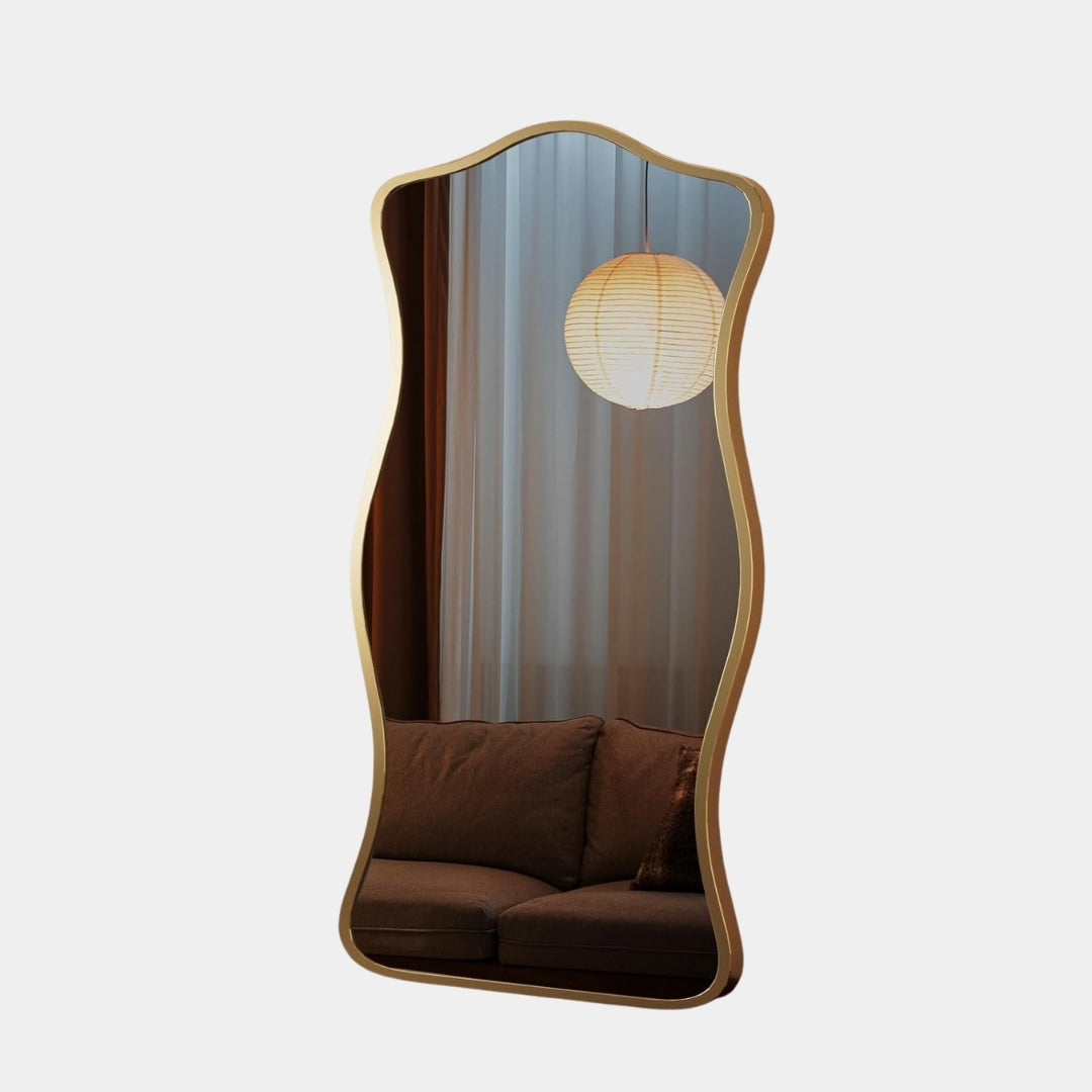 Caramel Brown Wavy Frame Standing Mirror