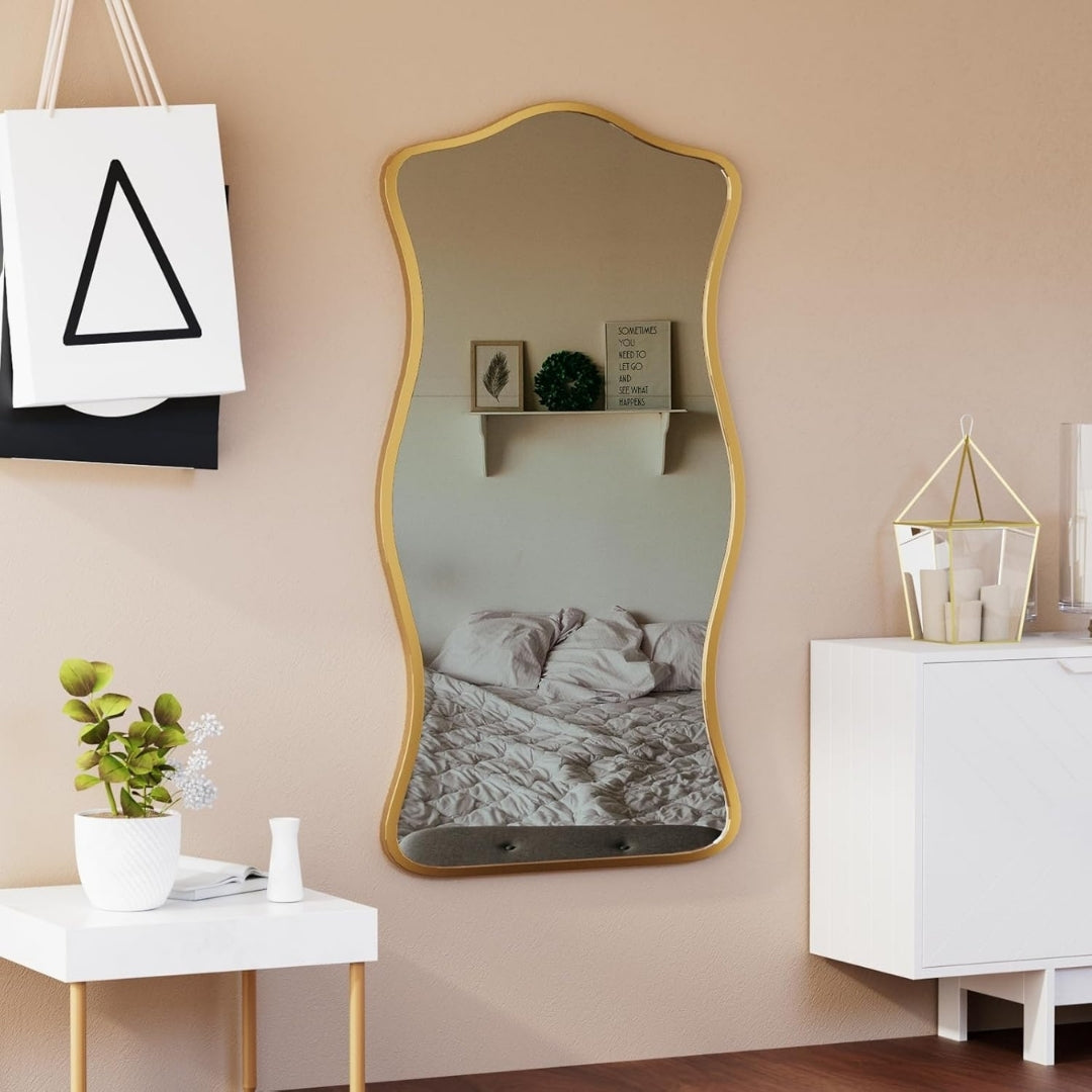 Caramel Brown Wavy Frame Standing Mirror