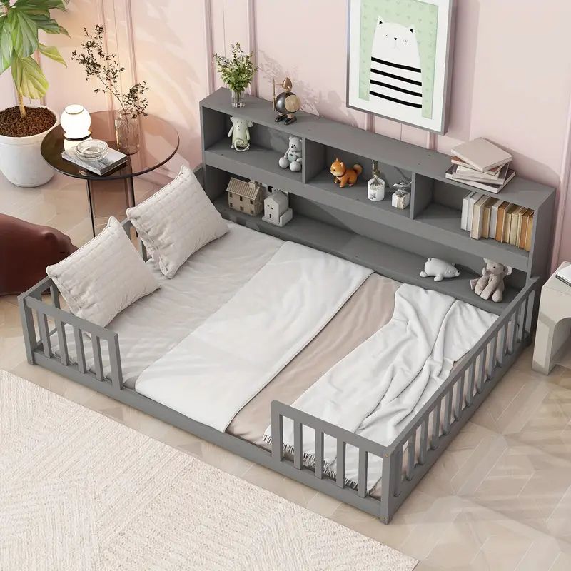 Dark Grey Baby Bed With Railings for Small Kids