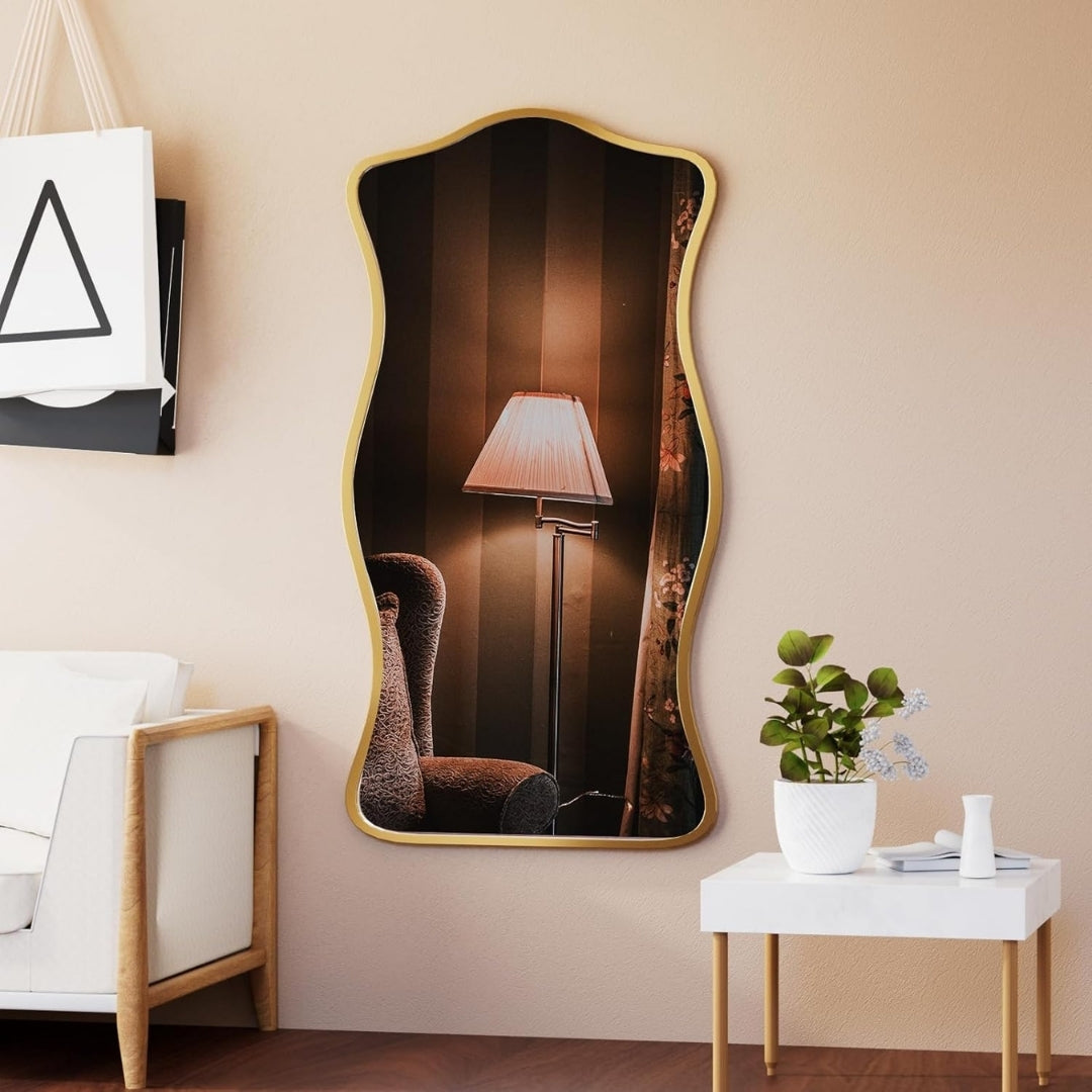Caramel Brown Wavy Frame Standing Mirror