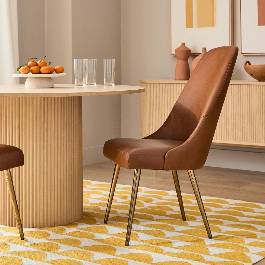 Mid-Century High-Back Brown Dining Chair