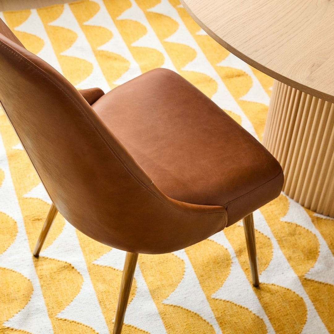Mid-Century High-Back Brown Dining Chair
