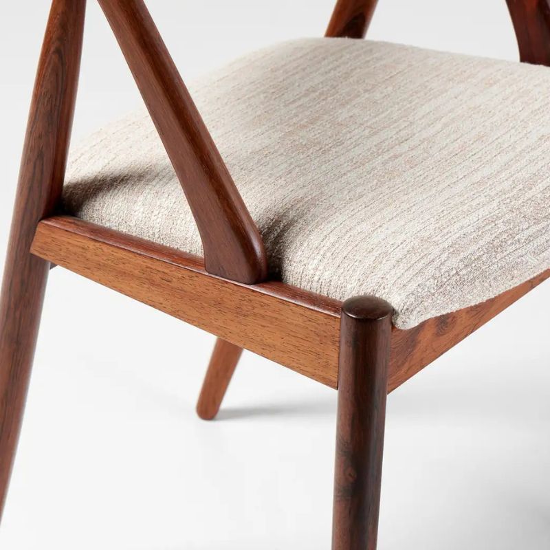 Wooden Dining Chair With Beige Upholstery