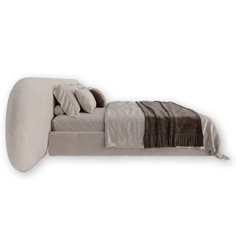 Velvet Upholstered Modern King Size Beige Bed