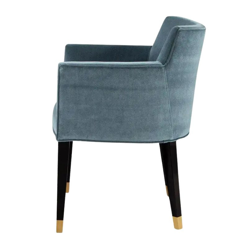 Single Seater Lounge Chair in Solid Blue Velvet Fabric