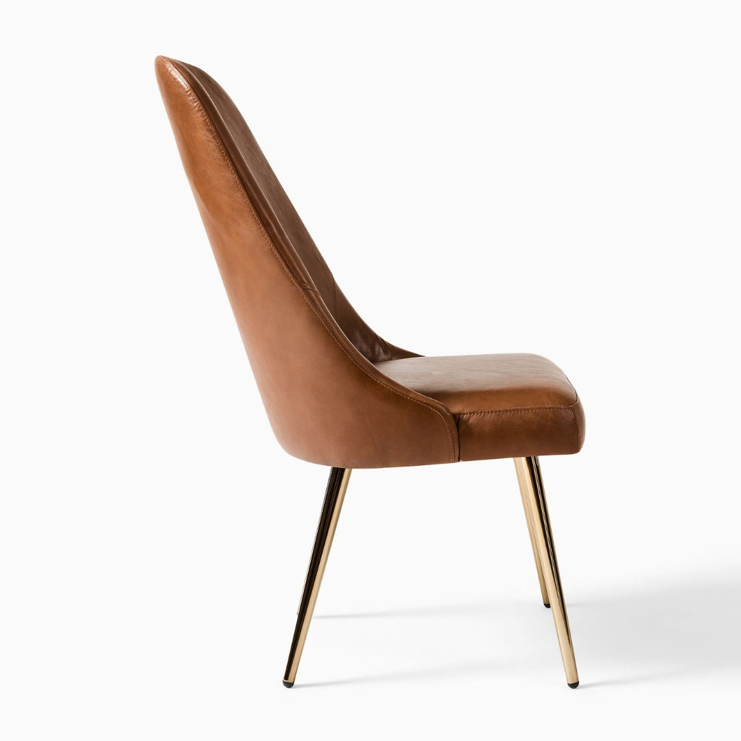 Mid-Century High-Back Brown Dining Chair