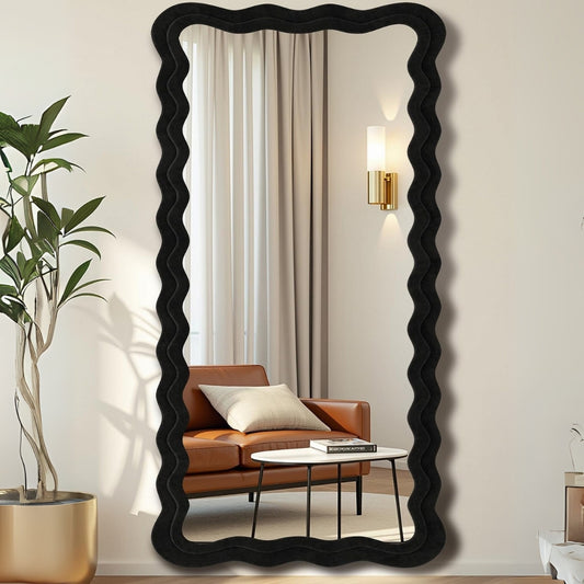 Aesthetic Black Rectangular Wavy Standing Mirror