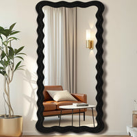 Aesthetic Black Rectangular Wavy Standing Mirror