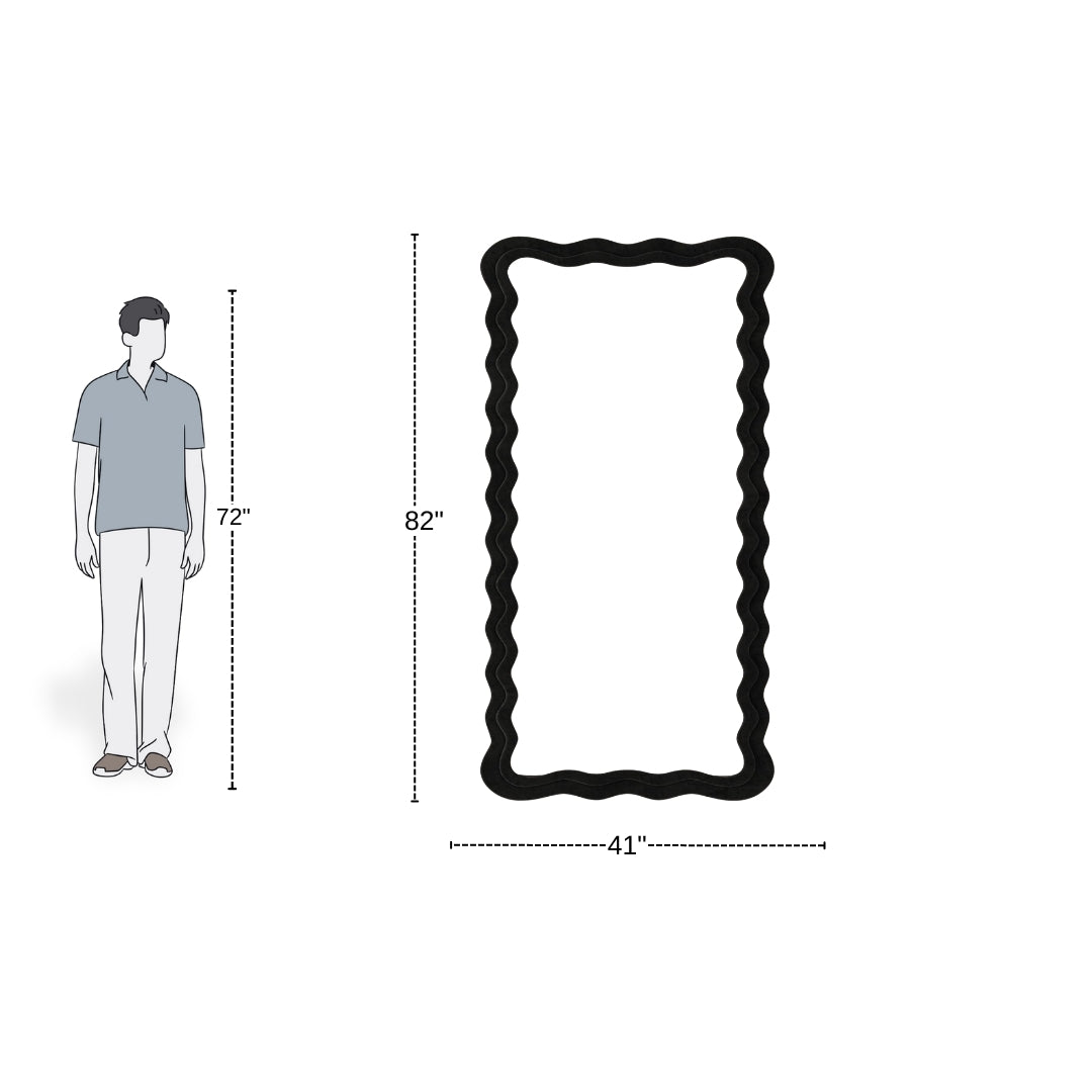 Aesthetic Black Rectangular Wavy Standing Mirror