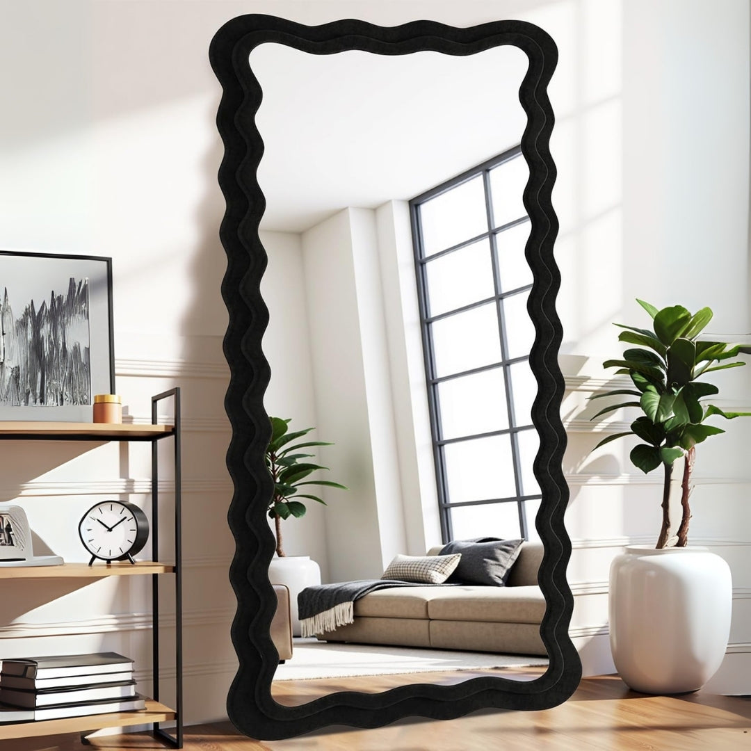 Aesthetic Black Rectangular Wavy Standing Mirror