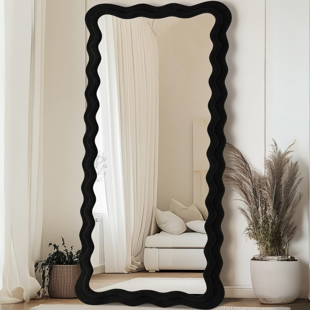 Aesthetic Black Rectangular Wavy Standing Mirror