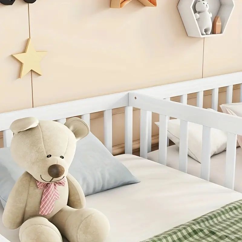 Double Capacity White Baby Bed for Small Kids With Protecting Guardrails