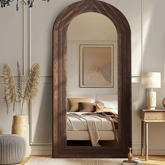 Earthtone Arch Wooden Standing Mirror