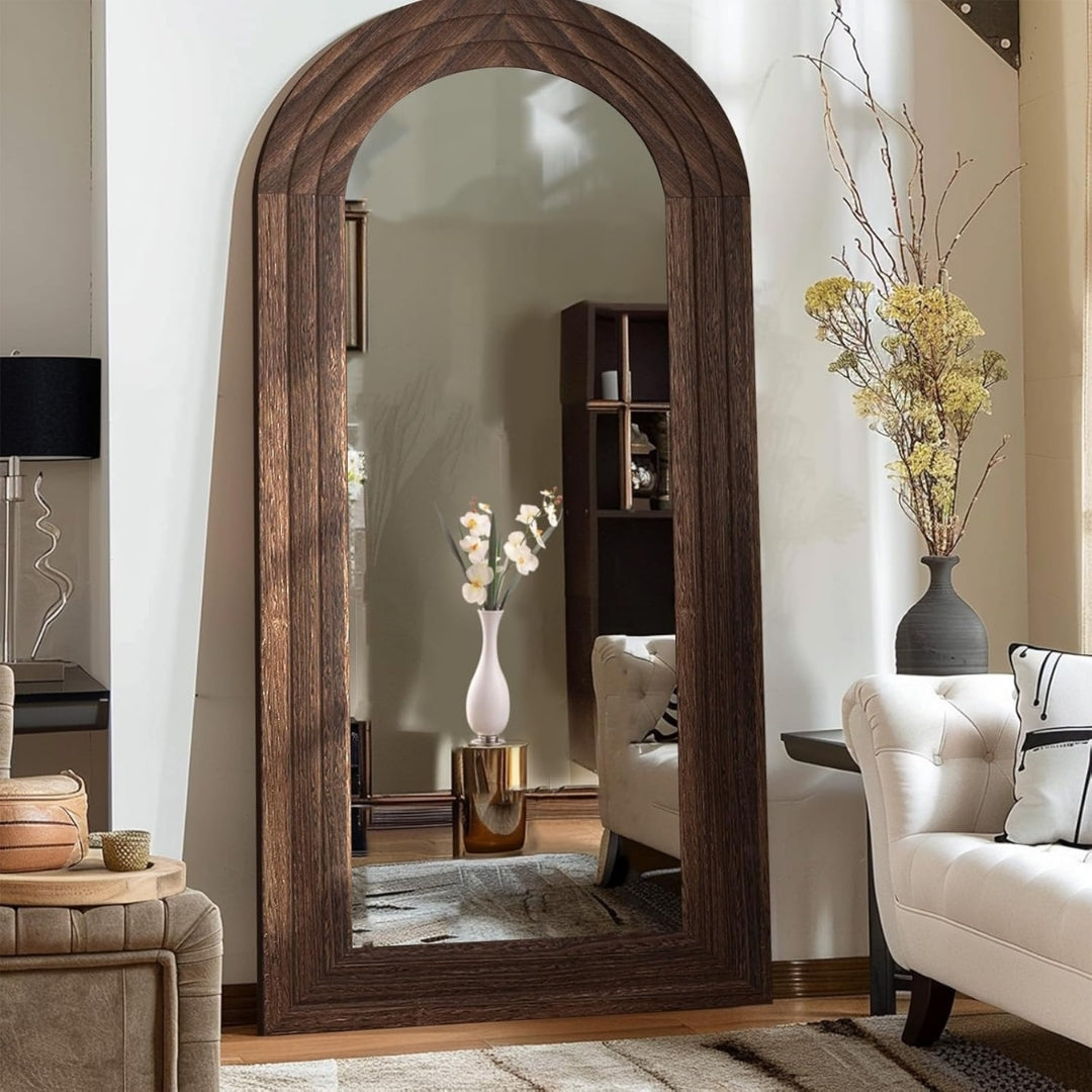 Earthtone Arch Wooden Standing Mirror