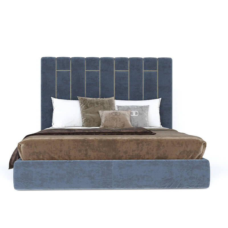 Velvet Upholstered Navy King-Size Bed for Luxury Bedroom