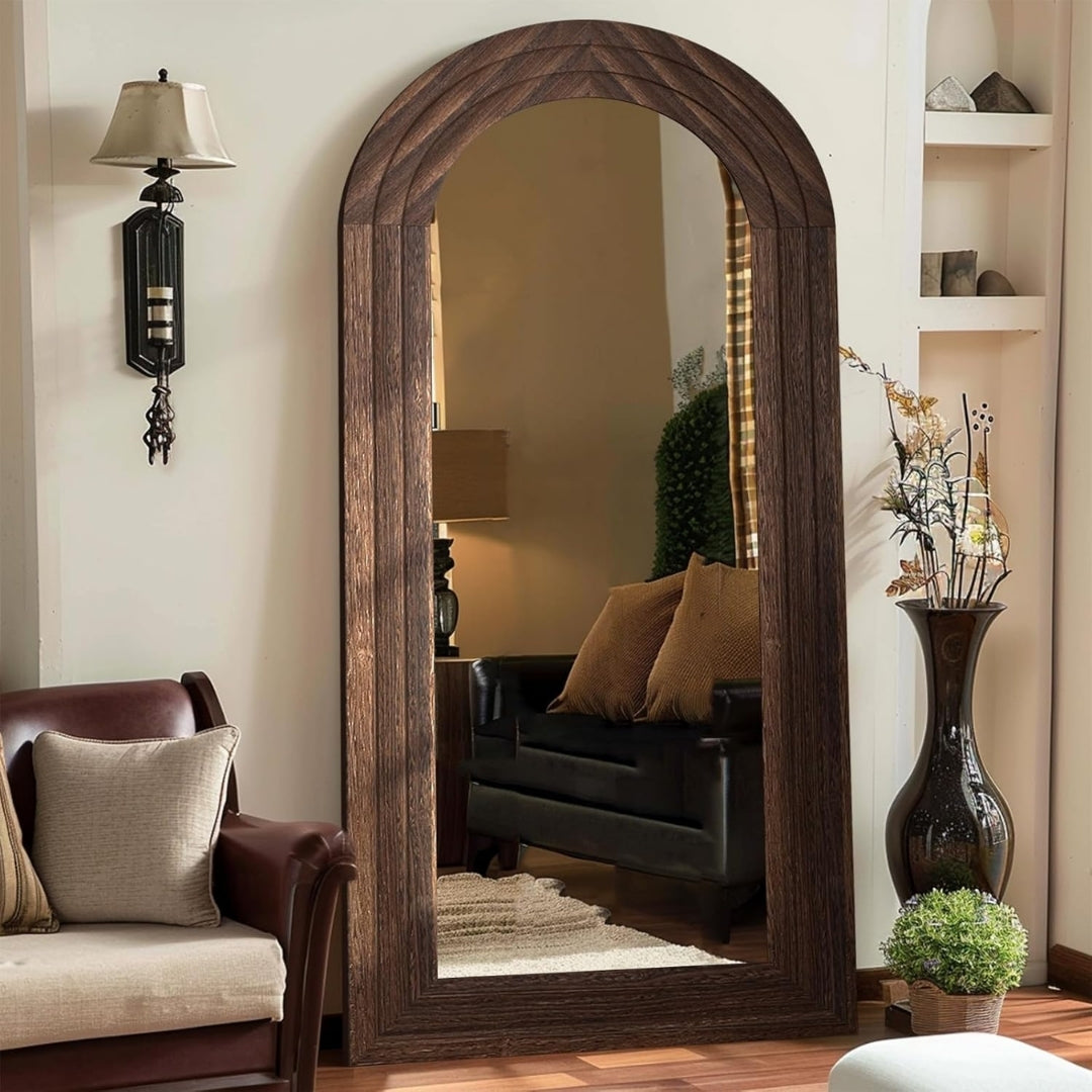 Earthtone Arch Wooden Standing Mirror