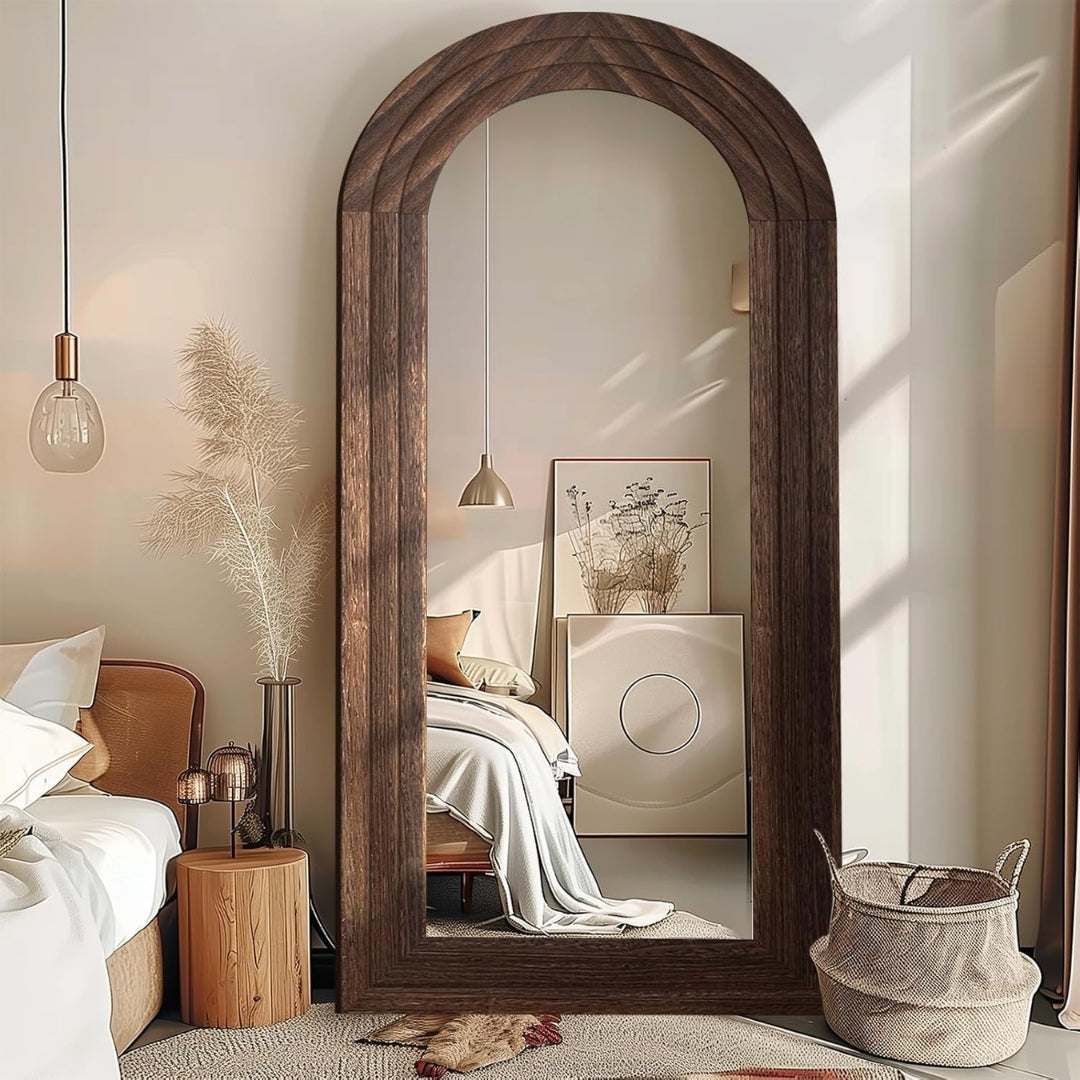 Earthtone Arch Wooden Standing Mirror