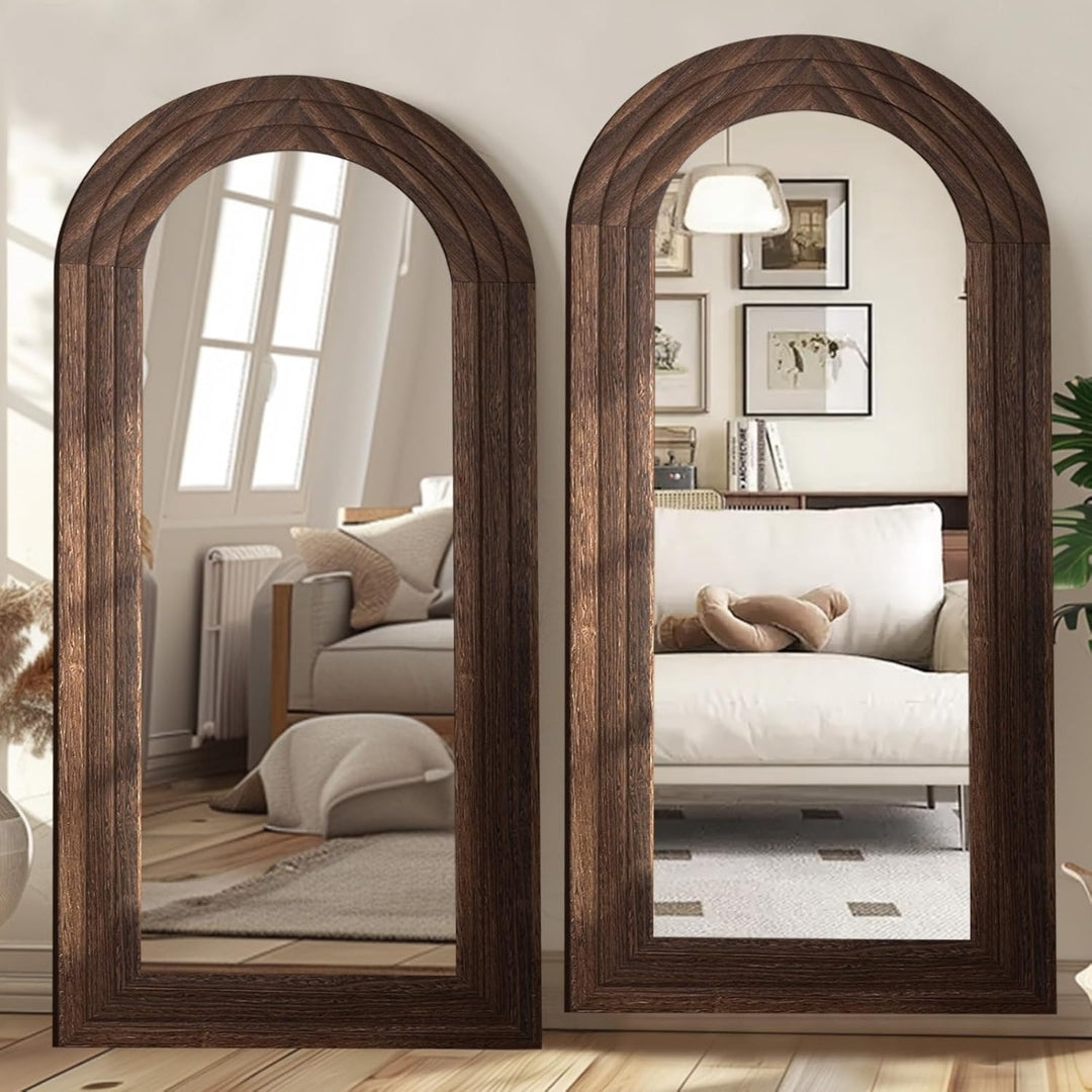 Earthtone Arch Wooden Standing Mirror